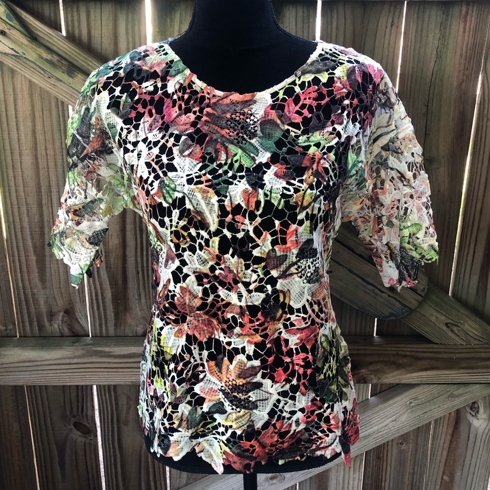 Domenico Vacca Guipure Lace Short Sleeve Blouse Size 02